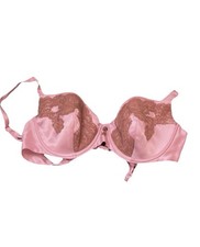 Vtg Victoria s Secret Rare Bra Dusty Pink W Brown Lace Beaded Rose Charm 34B Y2K