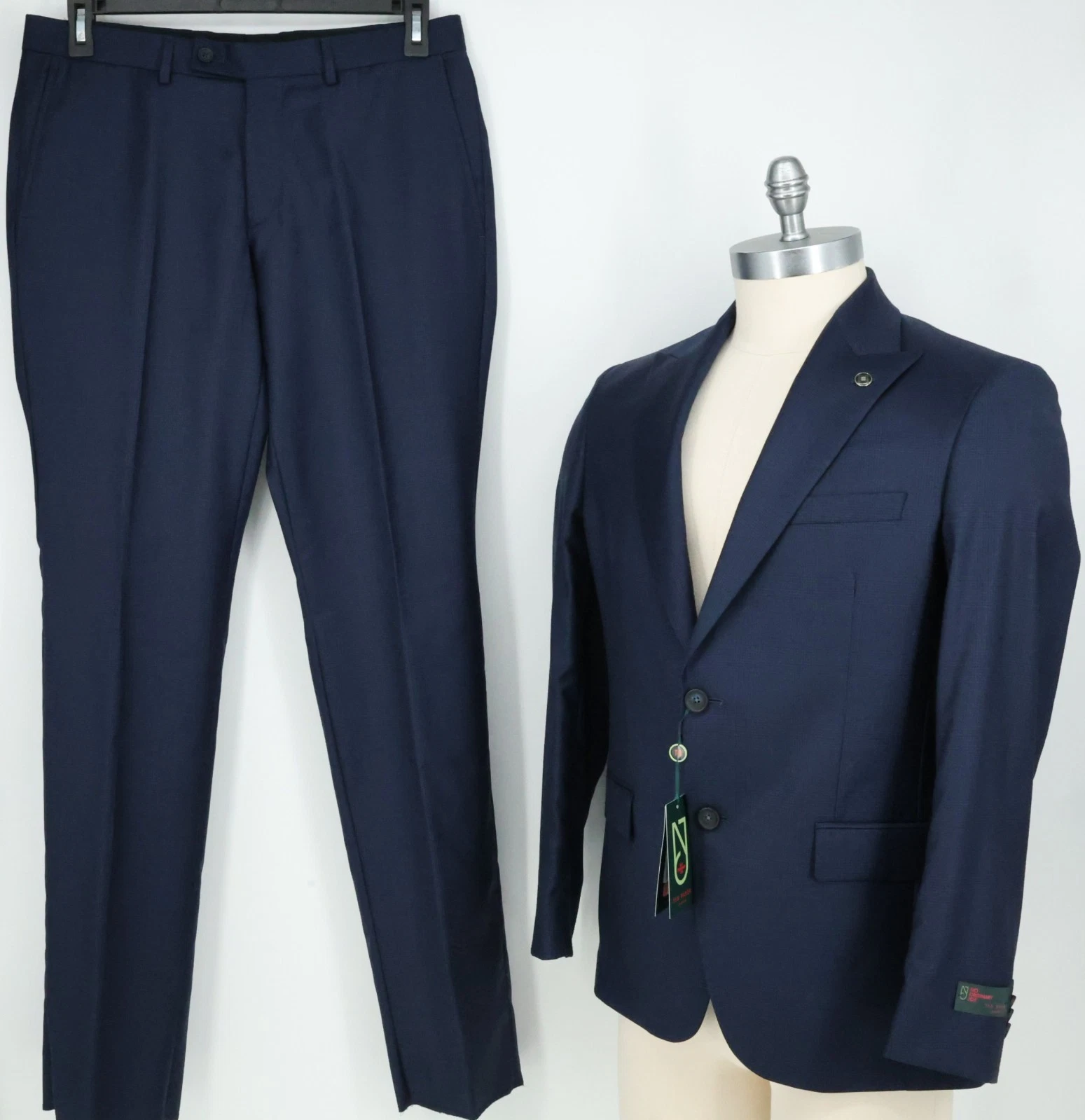 JORDAN Tuta Ted Baker uomo 40S lana blu navy foderata a quadri gamba dritta piatta davanti nuova