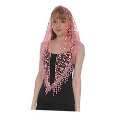 Triangle Lace Mantilla Veil Tulle Scarf Covering Church Veil for Mass Pink
