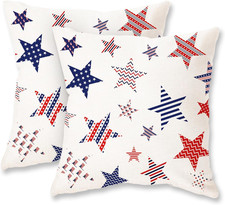 4Th of July Pillow Covers 18X18 Inch Set of 2 America Stars Red and Blue Patriot