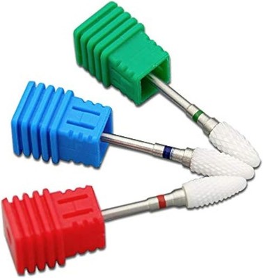 KADS 3Pcs Ceramic Nail Drill Bit Flame/Bullet Shaped Electric Rotary Nail File