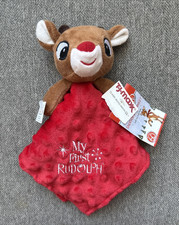 My First Rudolph Snuggle Blanket Lovey Rattle Red Velour Dot Baby NWT Christmas