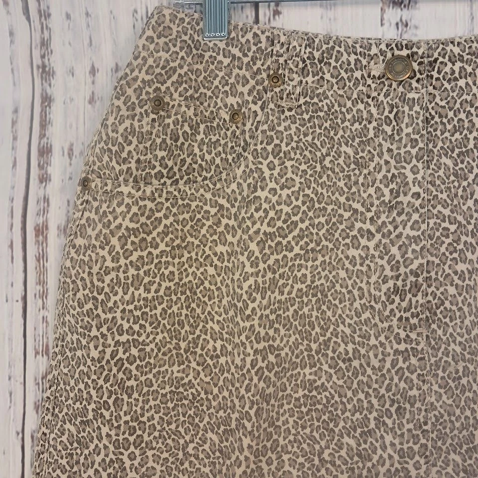 Pantalones de mezclilla vintage LIZ CLAIBORNE 10 estampado de leopardo falda marrón tostado informal cortos Foto 2 de 4