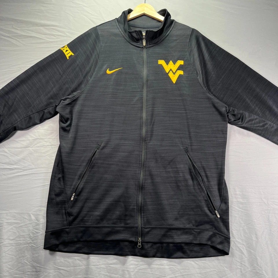 West Virginia Mountaineers Full Zip Sweatshirt Men 2XL Black Nike Dri Fit Jacket - Image 2 of 4