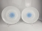Set Of 2 Vintage Anchor Hocking Fire King Milk Glass Blue Mosaic Dinner Plates