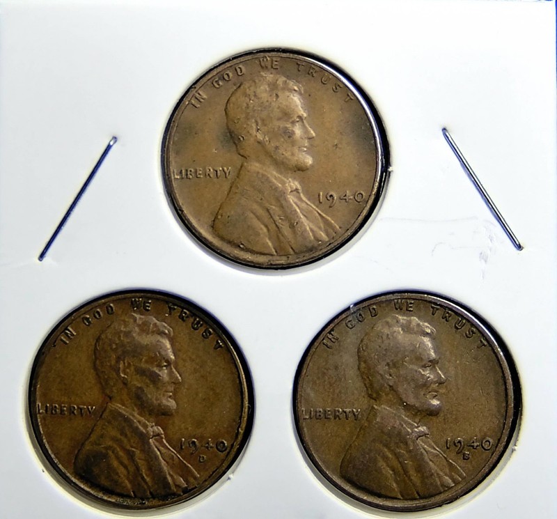 1940-P 1940-D 1940-S  Lincoln Wheat Copper Penny Cent - 3 Coin Set [USP-252]