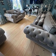 Luxury | Rio Chesterfield |3+2 Sofa | Lite Grey | Upgraded Seats 