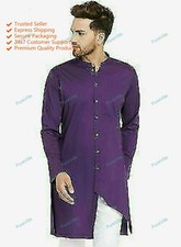 Mens Kurta Indian Buttons Shirt Kurta Solid Tunic Cotton Large Tall New Dress Up