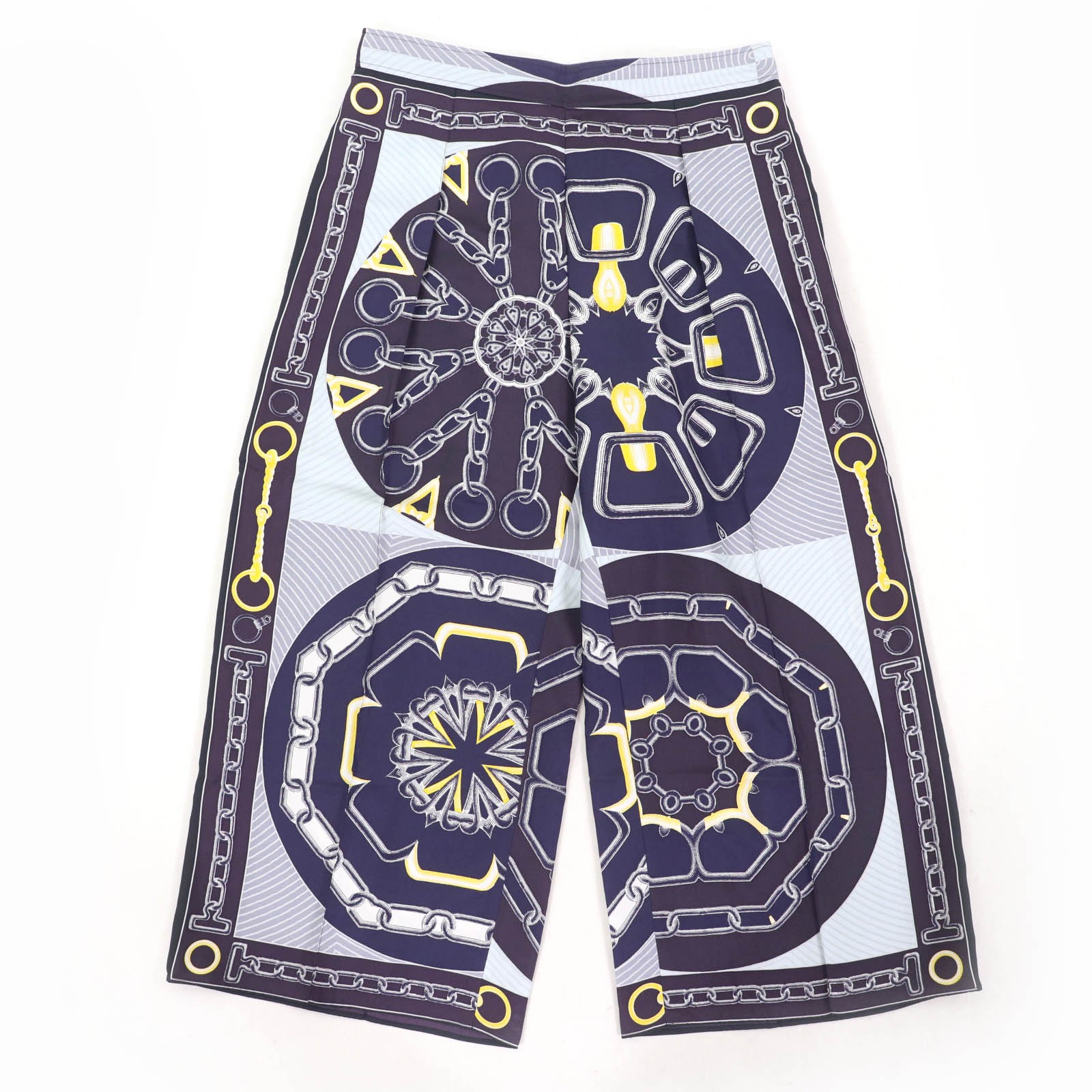 HERMES Cropped pants Kaleidoscope Effect Navy silk Women 40