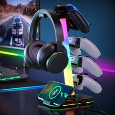 Gaming Headphone Stand Charging Station RGB 10 Light Modes 4 Controller Holder