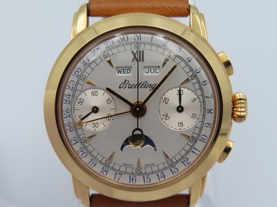 1980's Breitling Montbrillant Calendar Moonphase 1940 18k Rose Gold Wristwatch