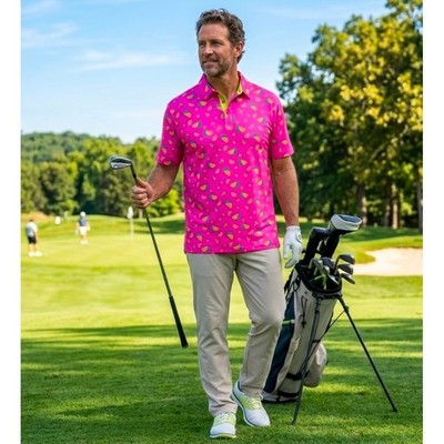 Birdie Bound Mens Golf Polo Shirt Knockout Pink Taco Performance Medium New