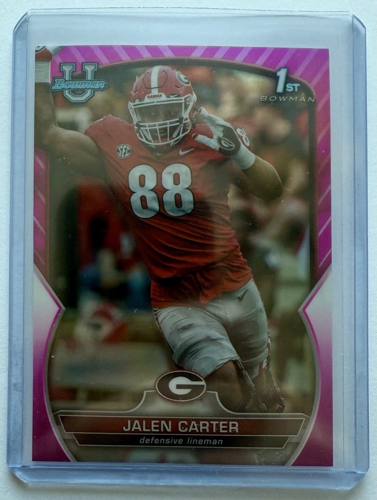 2022 Bowman University Chrome 1st Bowman Pink Refractor Jalen Carter #37 Georgia