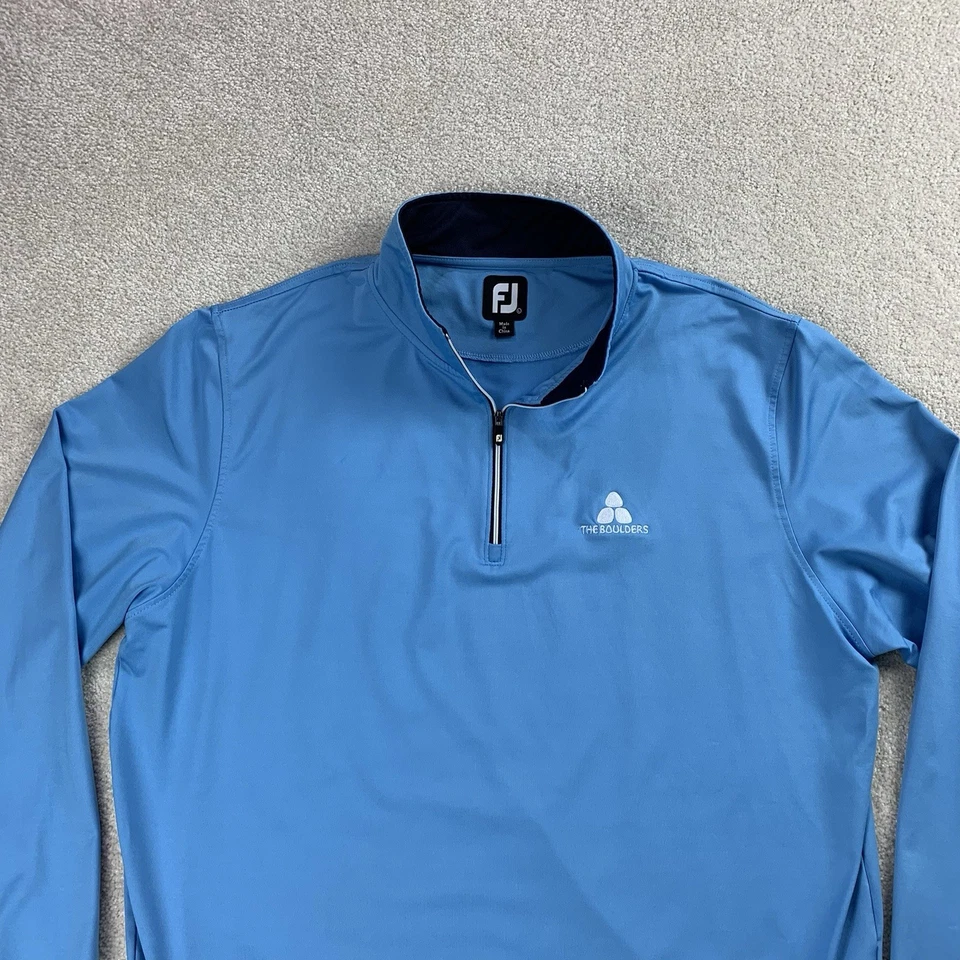 Chaqueta Footjoy Para Hombre Cuarto Cremallera Azul Golf Performance Grande Pullover Logo Foto 3 de 4