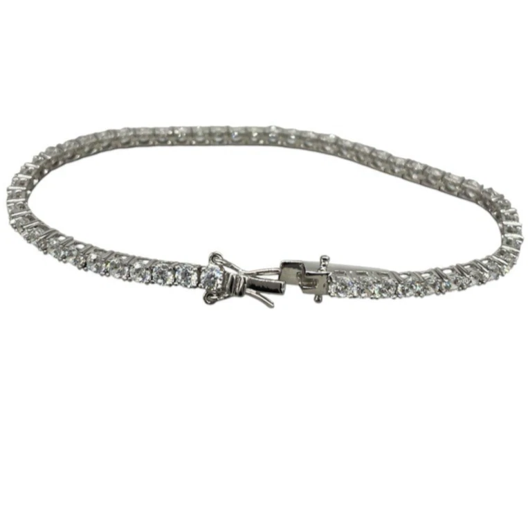 Bracciale Tennis Griffe Cm 18 Con Zirconi Mm 2 Verde Smeraldo In Argento 925 Rodiato