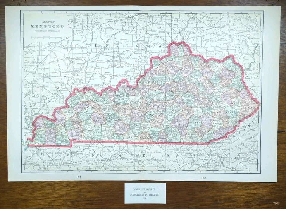 Vintage 1903 KENTUCKY Map 22"x14" ~ Old Antique Original FRANKFORT LOUISVILLE KY - Image 2 of 4