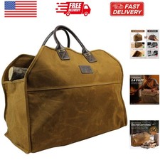Heavy Duty Wax Canvas Log Carrier Tote,Large Fire Wood Bag,Durable Firewood H...