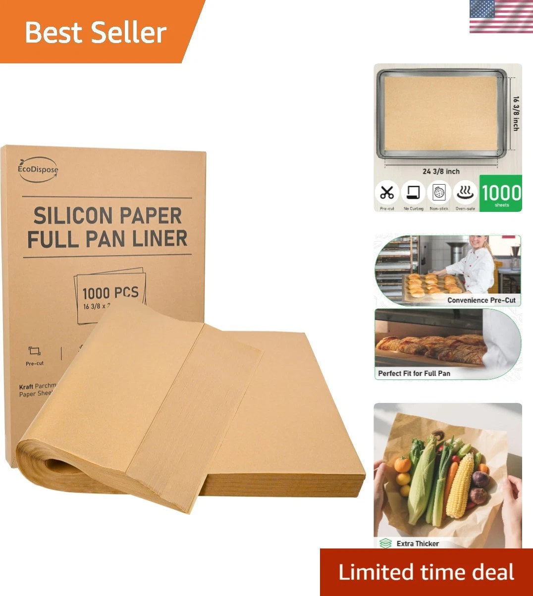 Precut Parchment Paper Baking Sheets 16x24 Inches - 1000 Count, Oil-Resistant