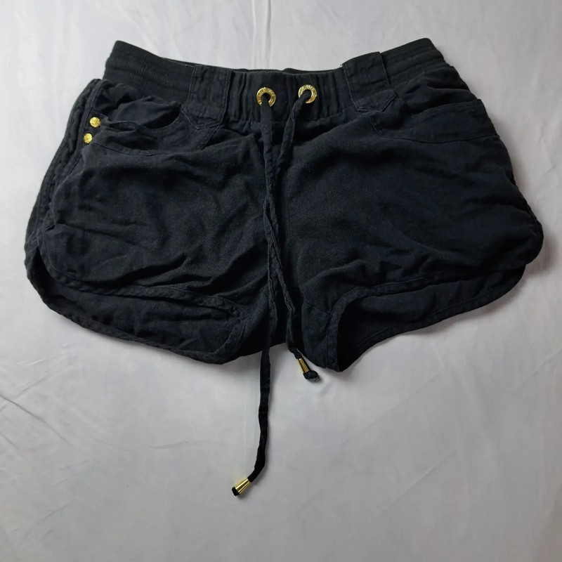 Love Tree Womens Black Drawstring Elastic Waist Casual Shorts M Gold Hardware