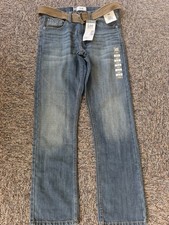 Vtg Lee Dungarees Boys Denim Jeans Size 14R Slim Pants Adjustable Waist Belt