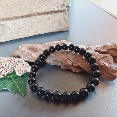 Stretch Armband synthetische schwarze Steinperlen glänzend Größe 17/18/19mm (48)