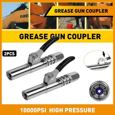 Pair 10000psi Grease Gun Coupler High Pressure Quick Release Lock Oil Nozles Set