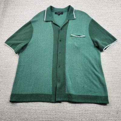 rag & bone Shirt Mens XL Green Knit Button Up Collar Herringbone Pocket Stretch