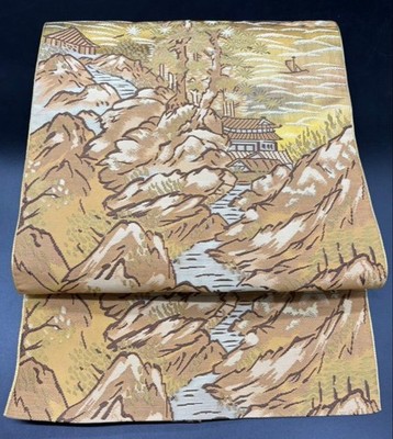 Nagoya Obi Traditional Kimono Belt High-Quality Silk Art Landscape Japan
