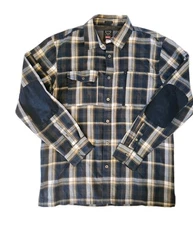 Wrangler ATG Flannel Shirt Men Medium Blue Plaid Button Up Elbow Pads Zip Pocket