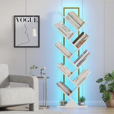 Tree Book Shelf with LED Lights, 9 Tier Floor Standing Bookcase, Classical Co...