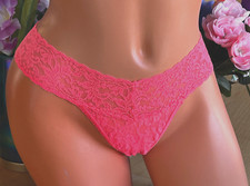 622 HANKY PANKY One Size NEON ORANGE Lace Cheeky Thong Panties 154