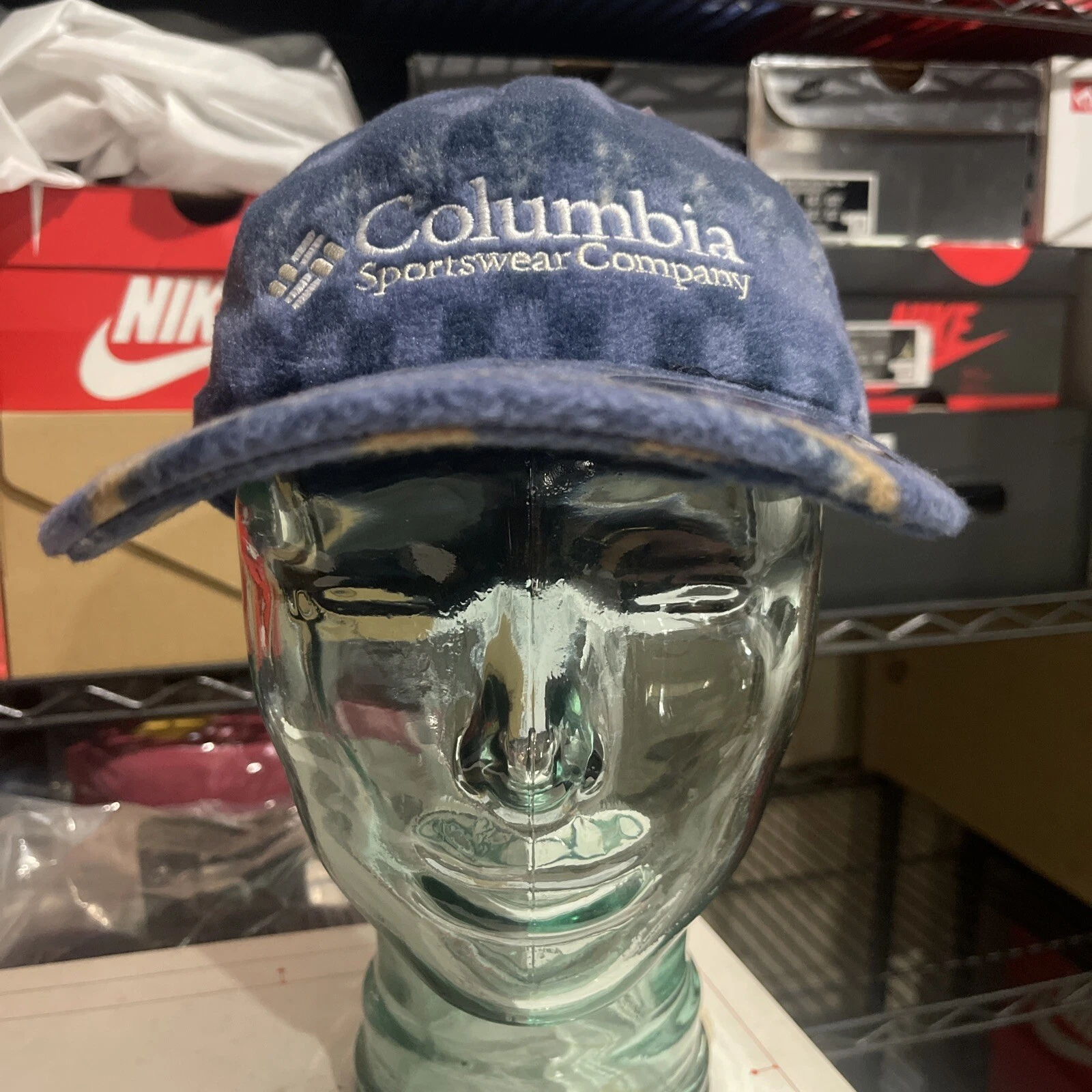 Columbia Hat Cap Adult Small Medium Fleece Flexfit Outdoor Mens Winter Blue