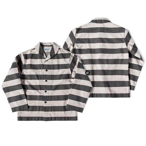NON STOCK Retro Men's Prison Stripe Shawl Collar Jacket Motorcycle ...