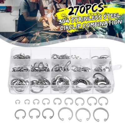 270x Edelstahl E Clips Sortiment Sicherungsring Seegering Sprengring 8-26 mm