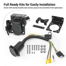 Trailer Adapter 4 Pin Flat to 7 Way RV Blade & 4 Flat Female Connector Multi-Tow