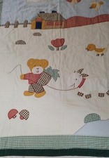 Handmade Baby Quilt Wall Hanging Ranch Farm Living Teddy Bear 38x45 In SEE
