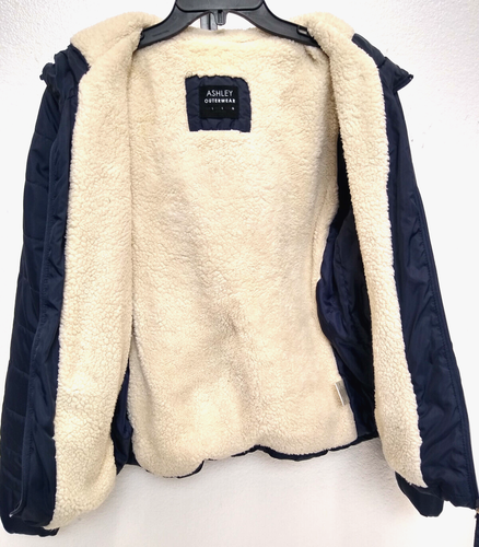 ASHLEY OUTERWARE WOMEN'S SZ L, BLUE PUFFY, HOODED, FLEECE LINED, JACKET - Picture 2 of 10