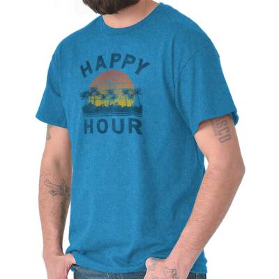 Vintage Retro Tropical Sunset Happy Hour Womens or Mens Crewneck T Shirt Tee