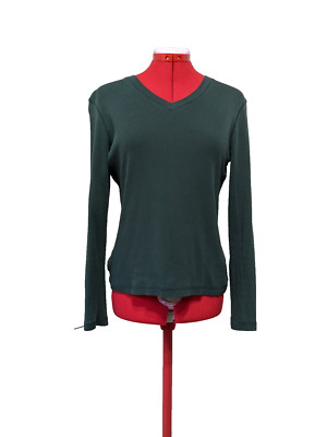OLD NAVY MEDIUM(8-10) Womens knit 100% Cotton Top V-neck Alpine Green 