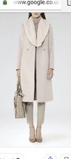 Reiss Franchesca Cloud Coat 100% Wool With Detachable Fur Collar Size 14