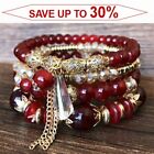 Women Boho Multi-layer Crystal Beaded Beads Cuff Bracelets Set Bangle