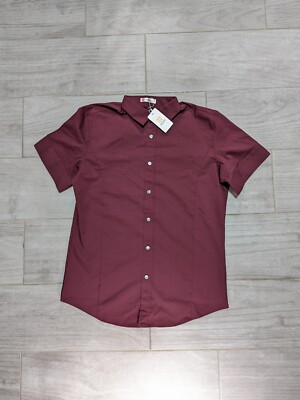 men's burgundy dress shirt short sleeve burgundy dress shirt mens Bamboo Satin Stretch Short Sleeve Shirt