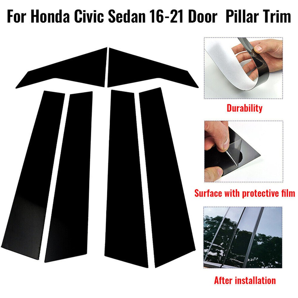For Honda Civic Sedan 2016-2021 Glossy Black Pillar Post Door Trim Accessories