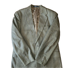 Chaps Ralph Lauren Dress Coat Blazer Mens 41T Brown Plaid Wool Laine FLAW