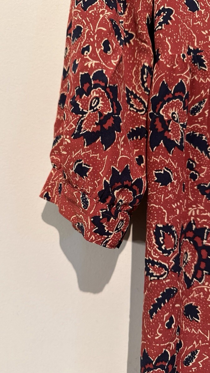 Madewell Womens 100% Silk Lace-Up Assam Floral Red Print Babydoll Dress Size XS Madewell Womens 100% Silk Lace-Up Assam Floral Red Print Babydoll Dress Size XS