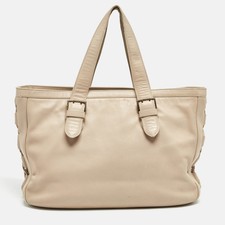 Roberto Cavalli Beige Leather Middle Zip Tote