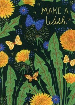 RSVP Dandelions and Butterflies on Black  Make a Wish Birthday Card