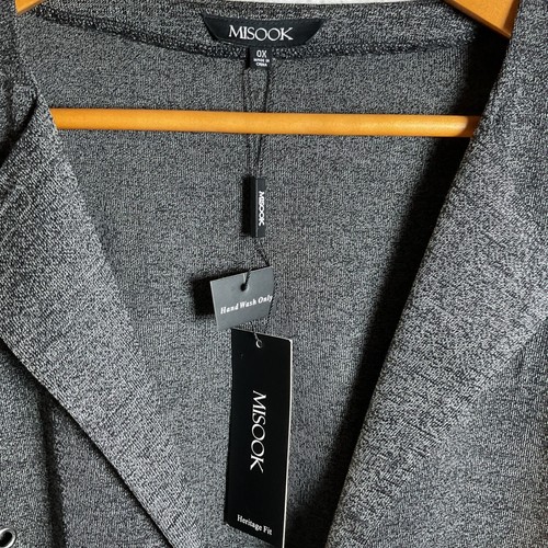 Misook Strickjacke Staubtuch Gr. 0X grau lang vorne offen Ösen Details - Bild 4 von 10
