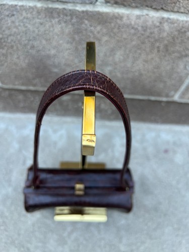 VTG 1950s Alligator Croc Leather Hardcase Purse Long Shoulder Strap Brown Bag - Picture 12 of 17
