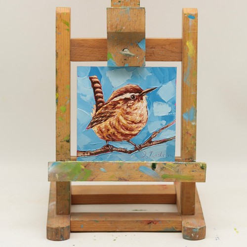 Original Carolina Wren Oil Painting 4 x 4 Bird Oil Painting Carolina Wren Art - Picture 2 of 9